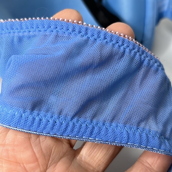 IZA Push-up Padded Periwinkle & Black Floral Embroidered Mesh Overlay Bra NWT - Picture 13 of 13